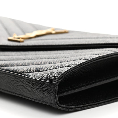 Saint Laurent Grain De Poudre Matelasse Chevron Monogram Chain Wallet Black 8 of 9