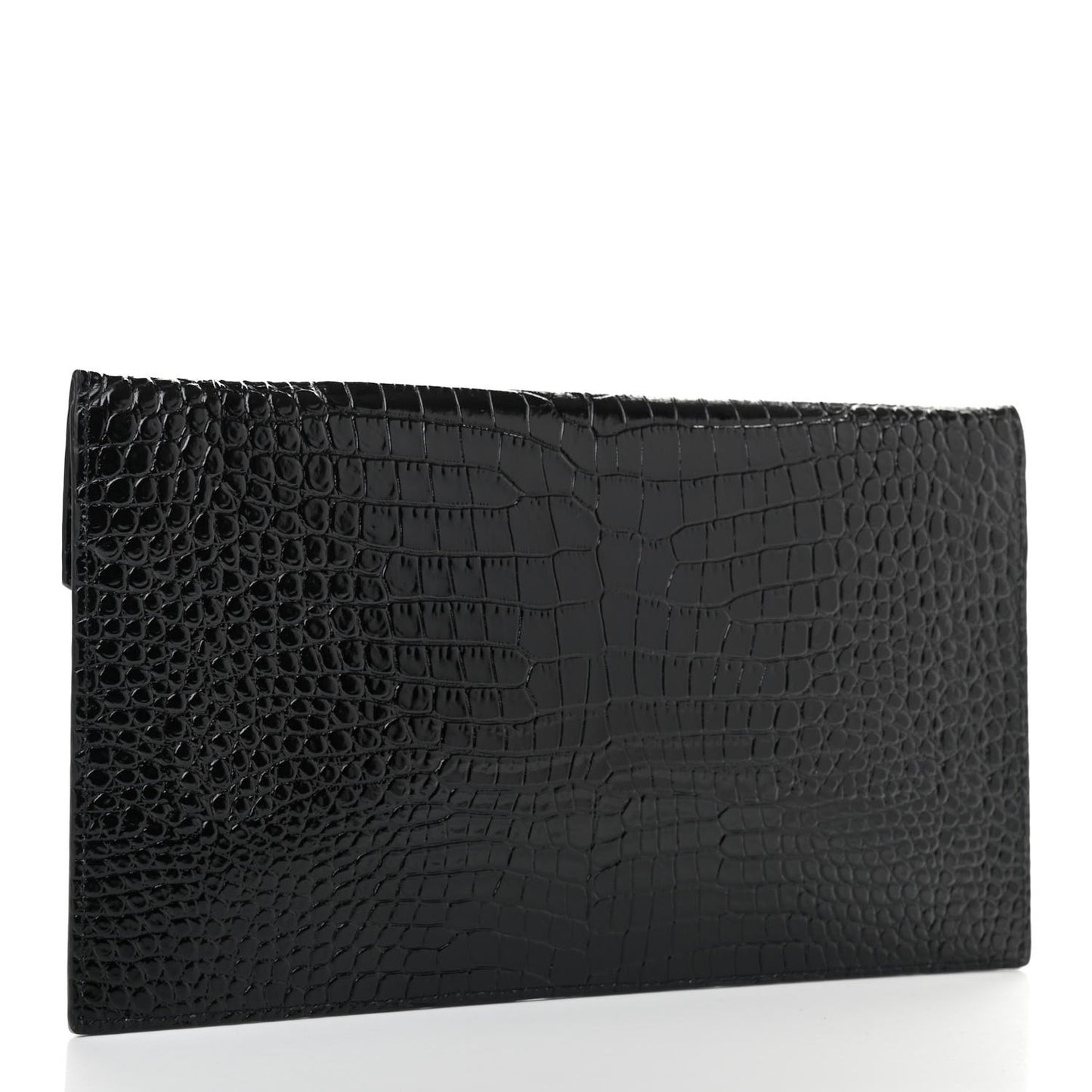 Calfskin Crocodile Embossed Uptown Monogram Clutch Black