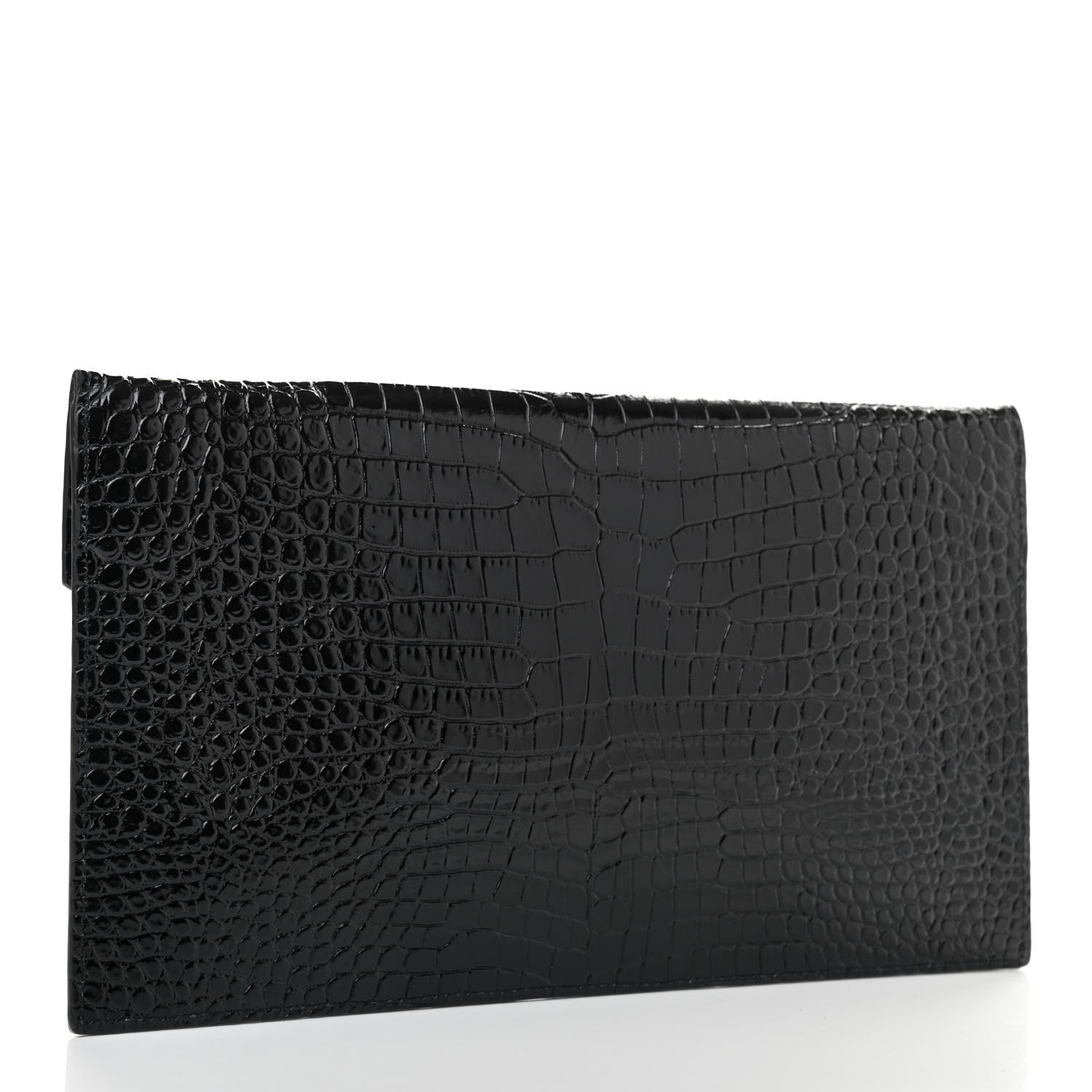 Saint Laurent Calfskin Crocodile Embossed Uptown Monogram Clutch Black 3 of 7