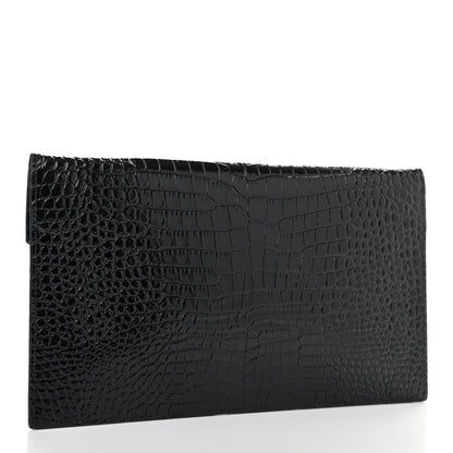Saint Laurent Calfskin Crocodile Embossed Uptown Monogram Clutch Black 3 of 7