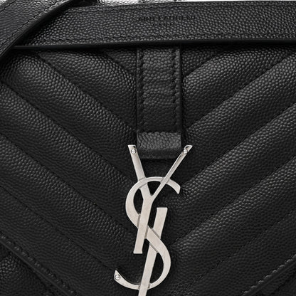 Saint Laurent Grain De Poudre Textured Mixed Matelasse Triquilt Medium Monogram Satchel Black 7 of 13