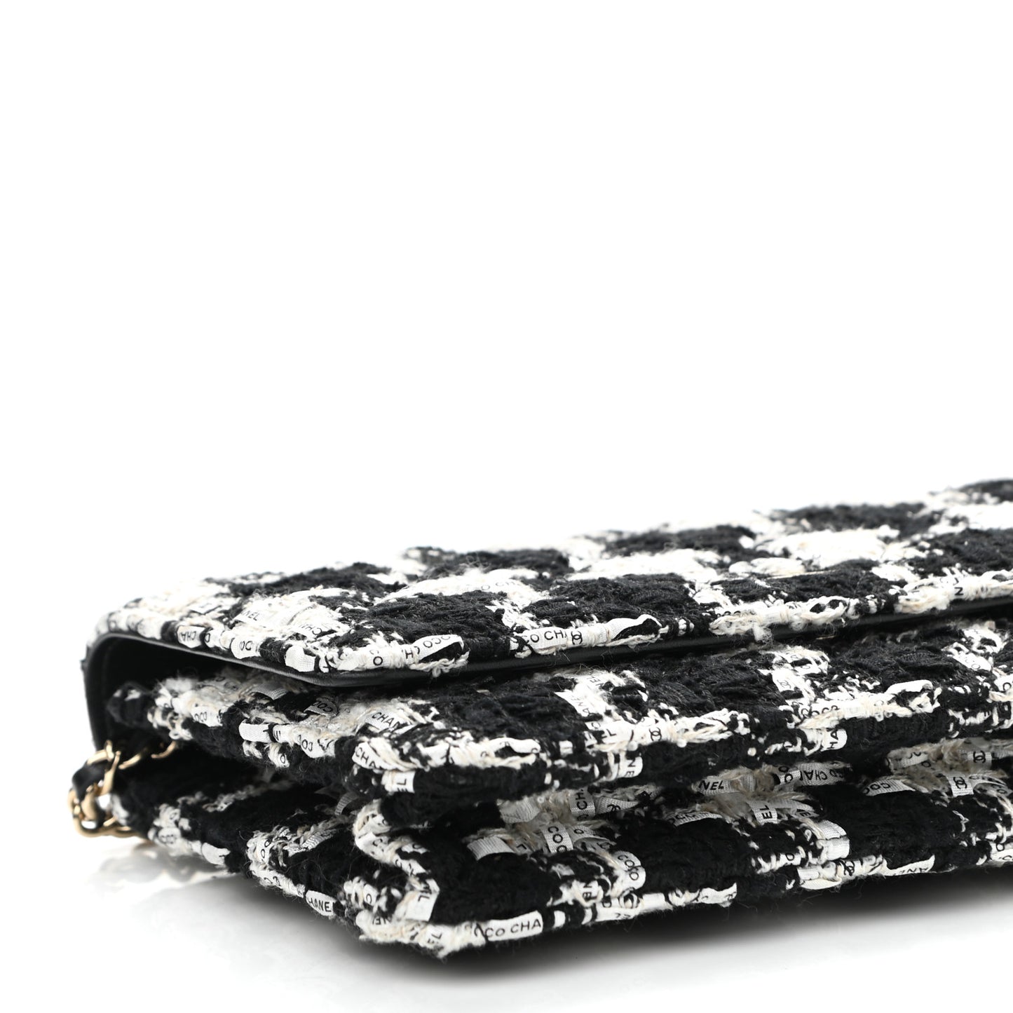 Tweed Quilted Wallet On Chain WOC Black Ecru White