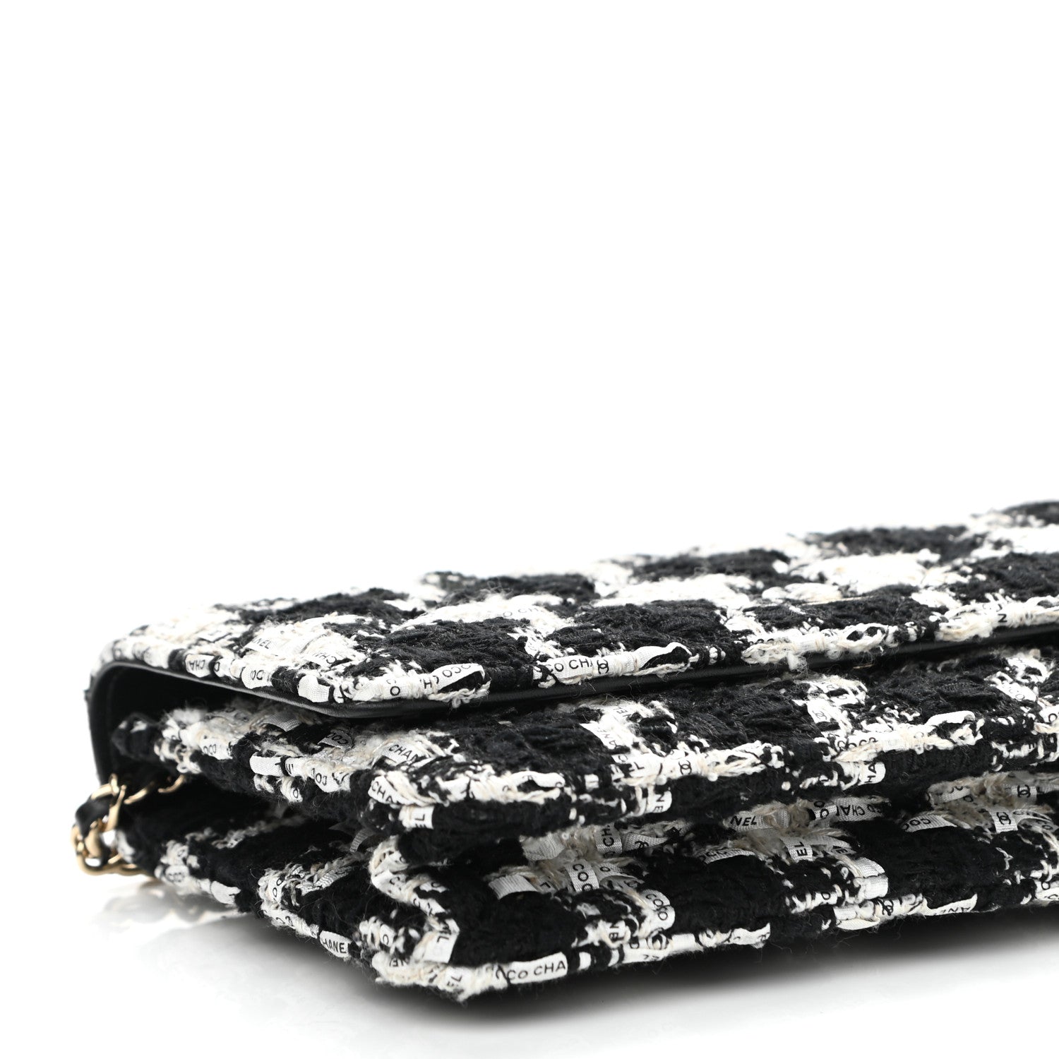 Chanel Tweed Quilted Wallet On Chain WOC Black Ecru White 10 of 12