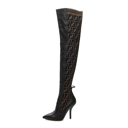 Fendi Nappa Microfiber Fabric FF Rockoko Thigh High 105mm Boots 39 Ebano Tobacco Black 1 of 6