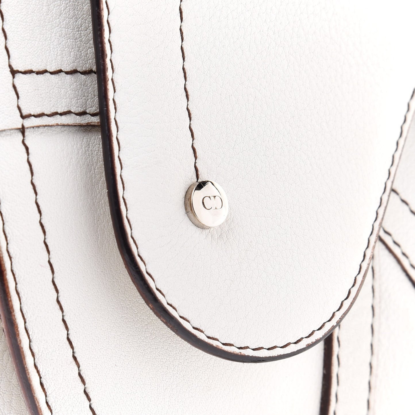 Grained Calfskin Saddle Pouch White