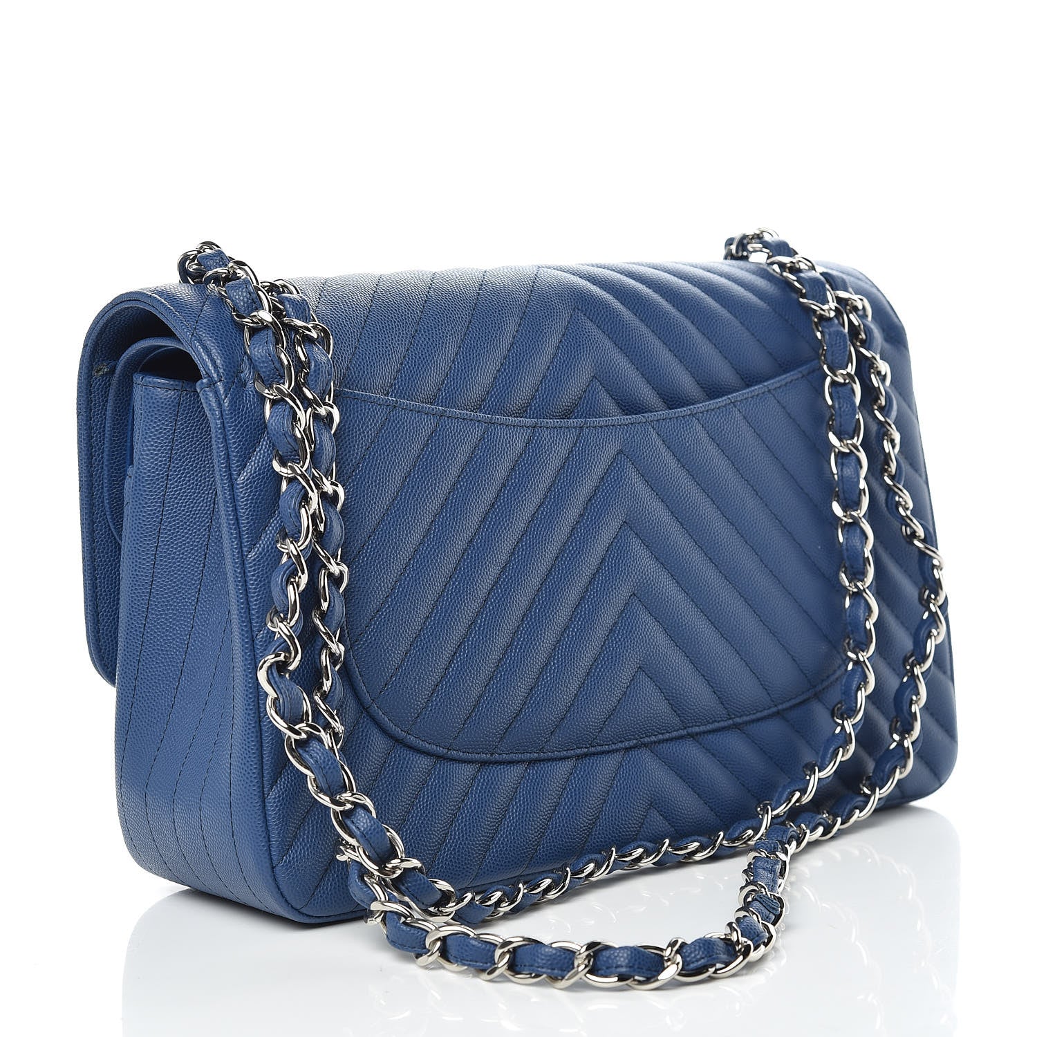 Chanel Caviar Chevron Quilted Jumbo Double Flap Blue 4 of 14