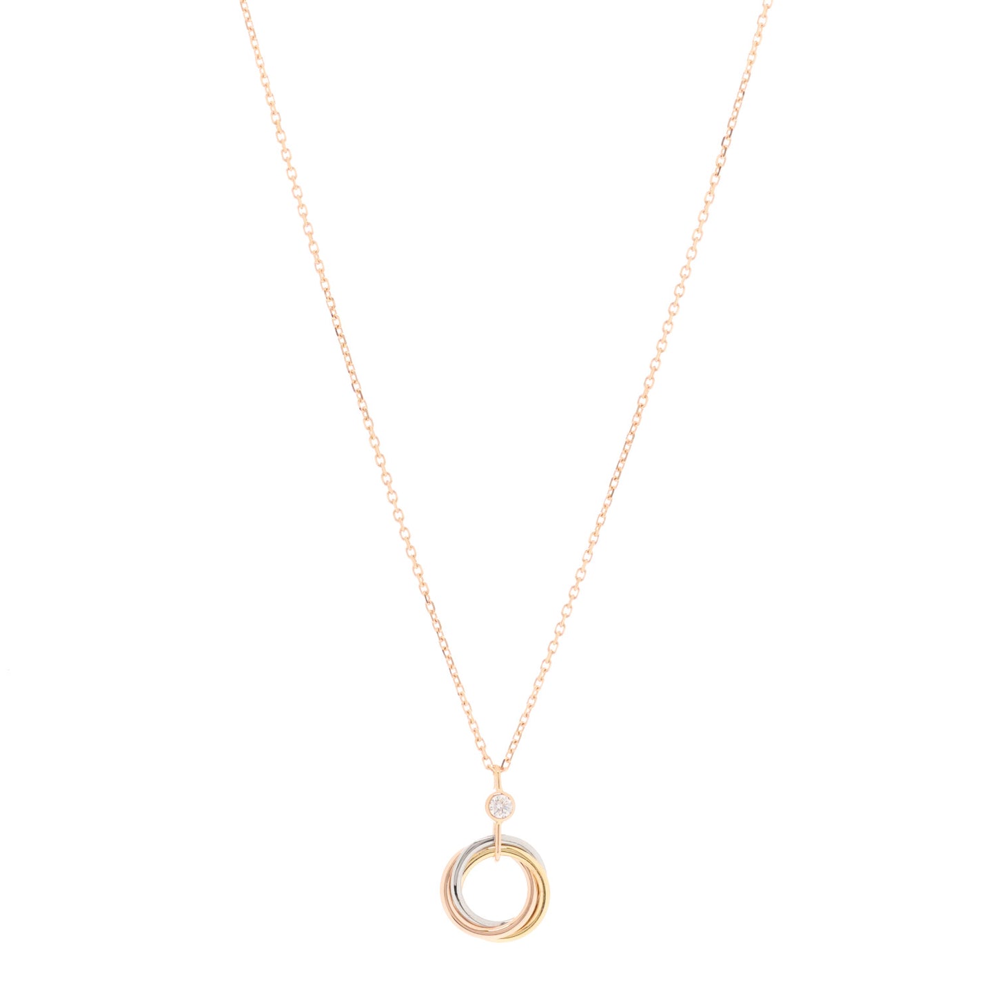 18K Pink Yellow White Gold Diamond Trinity Pendant Necklace