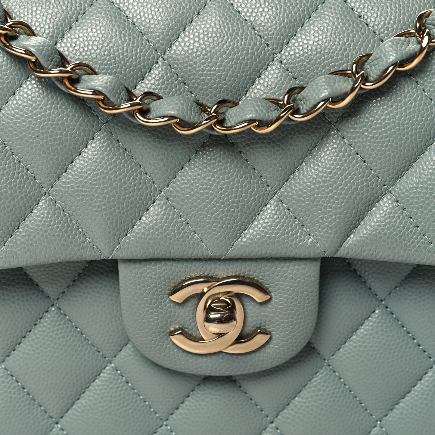 Caviar Quilted Small Double Flap Light Blue