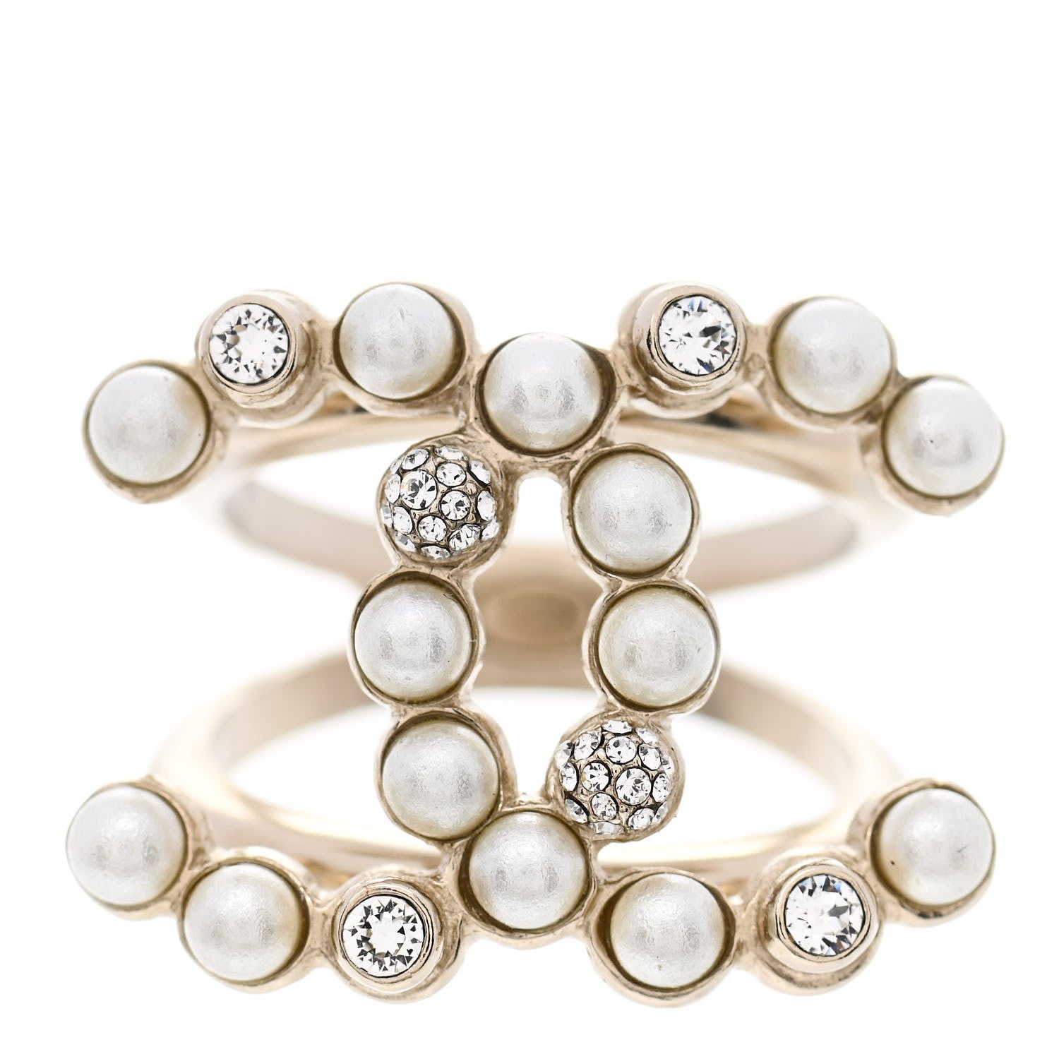 Chanel Crystal Pearl CC Ring 6.5 Gold 1 of 4