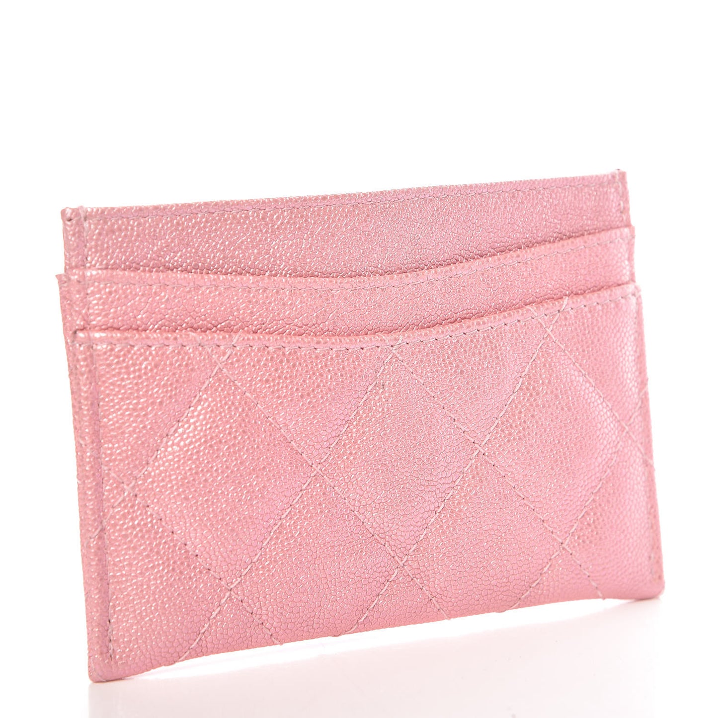 Iridescent Caviar Quilted Card Holder Pink