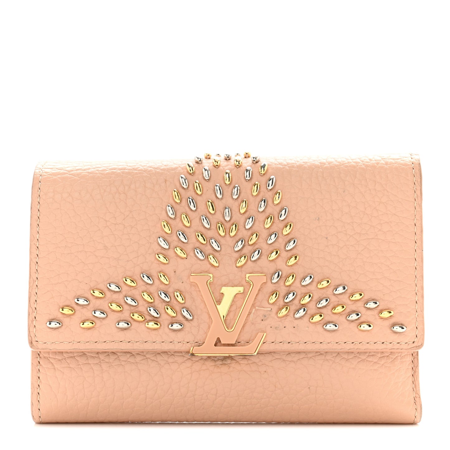 LOUIS VUITTON Taurillon Embellished Capucines Compact Wallet Beige