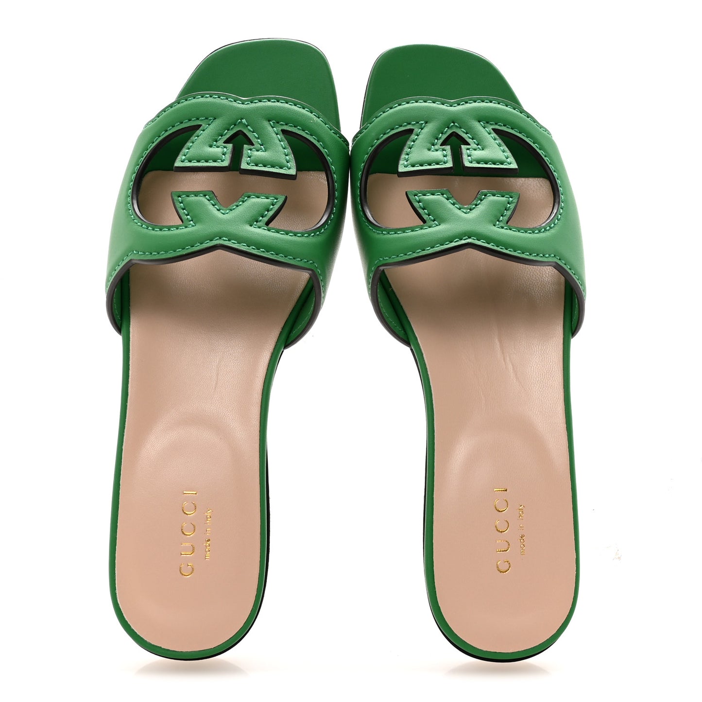 Cosmos Softy Calfskin Interlocking G Cut Out Slide Sandals 35 New Shamarock