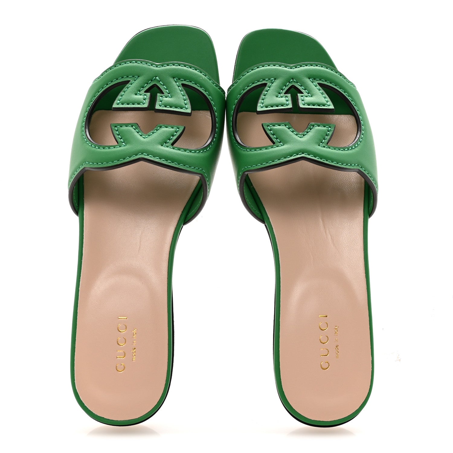 Gucci Cosmos Softy Calfskin Interlocking G Cut Out Slide Sandals 35 New Shamarock 2 of 9
