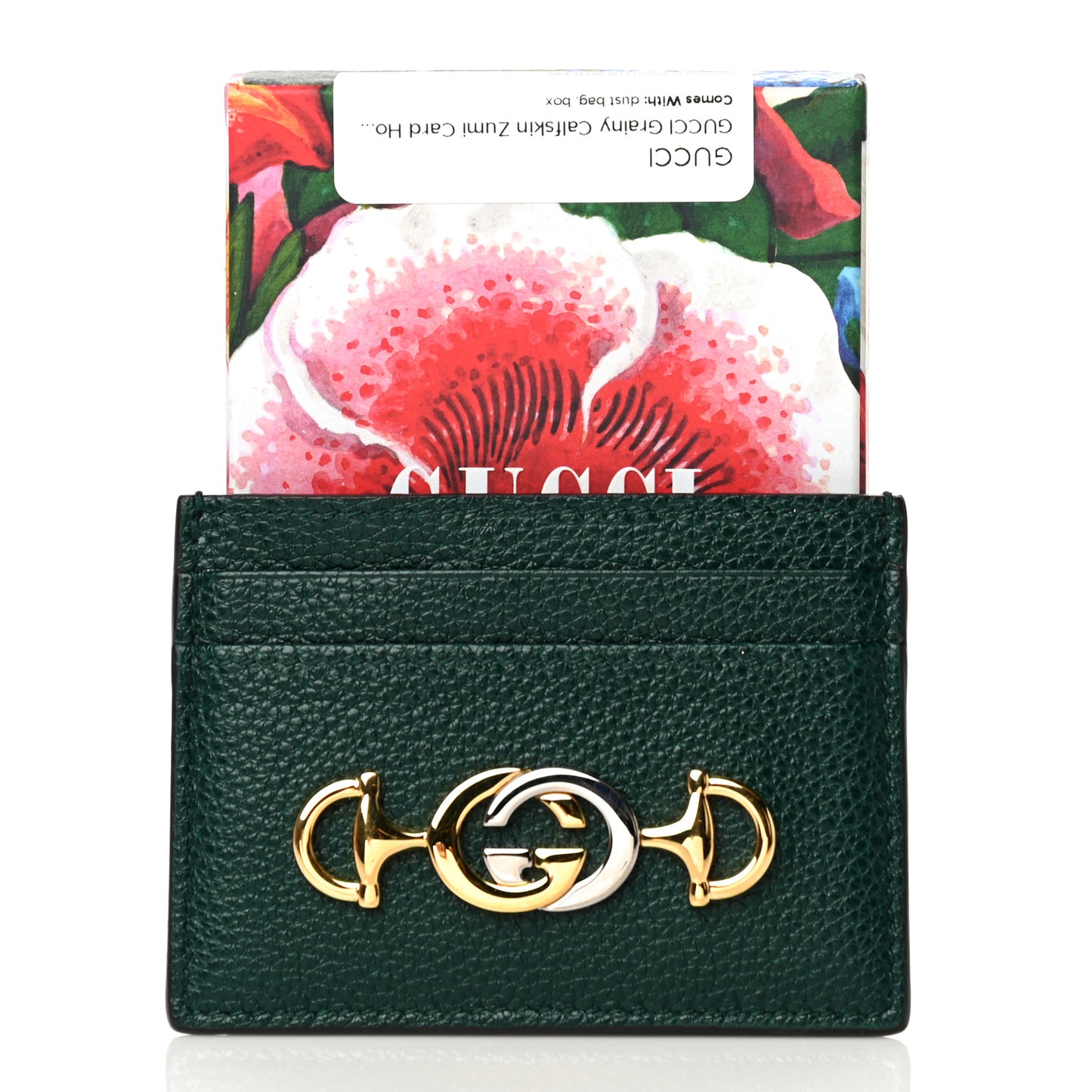 Grainy Calfskin Zumi Card Holder Vintage Green
