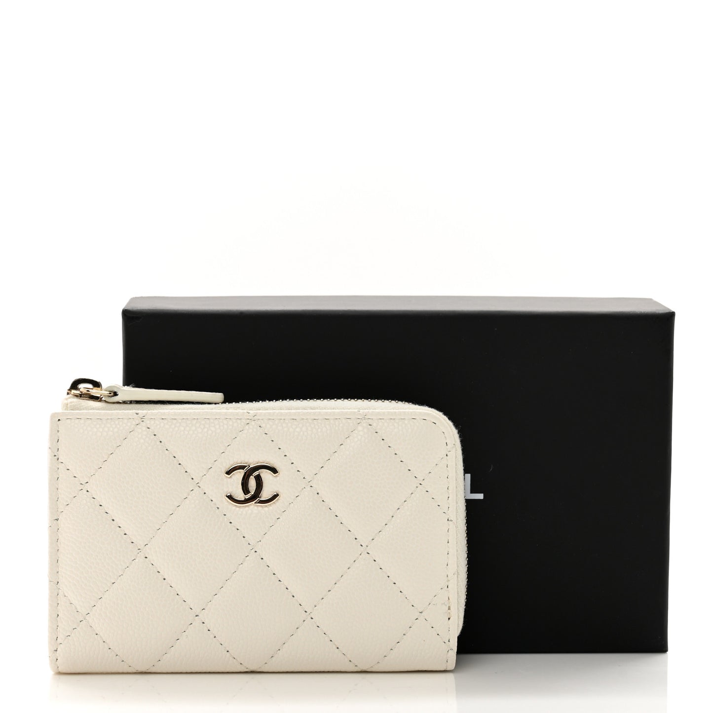 Caviar Quilted Zipped Key Holder Case White