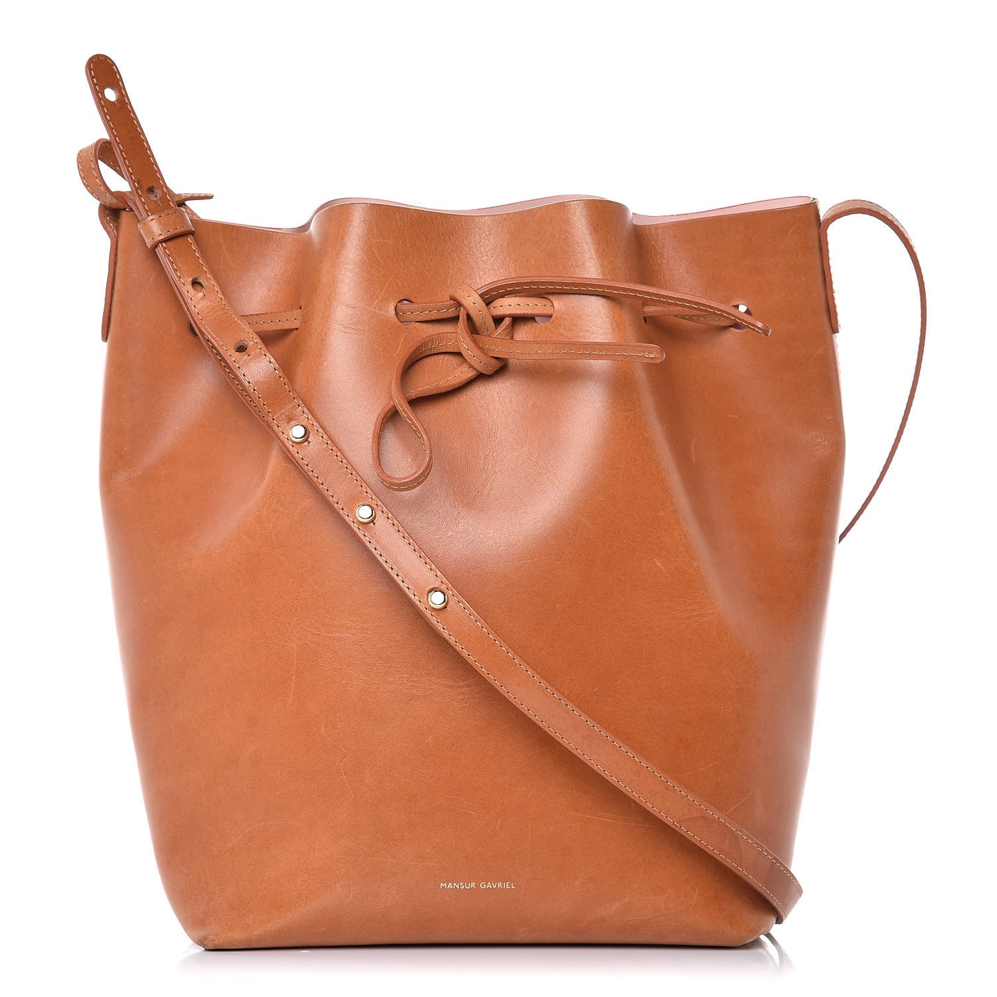 Vegetable Tanned Calfskin Bucket Bag Cammello Rosa