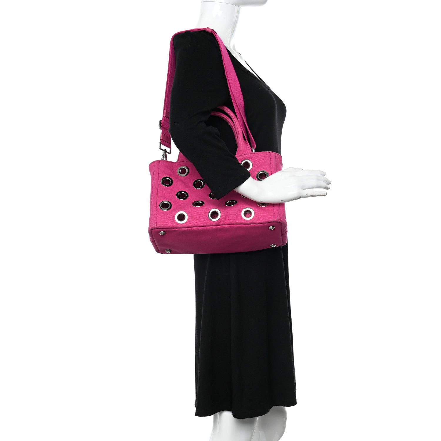 Prada Canvas Grommet Canapa Tote Pink 2 of 17
