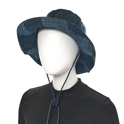 Louis Vuitton Denim Damier Chapeau Skater Bucket Hat 58 Blue 2 of 9