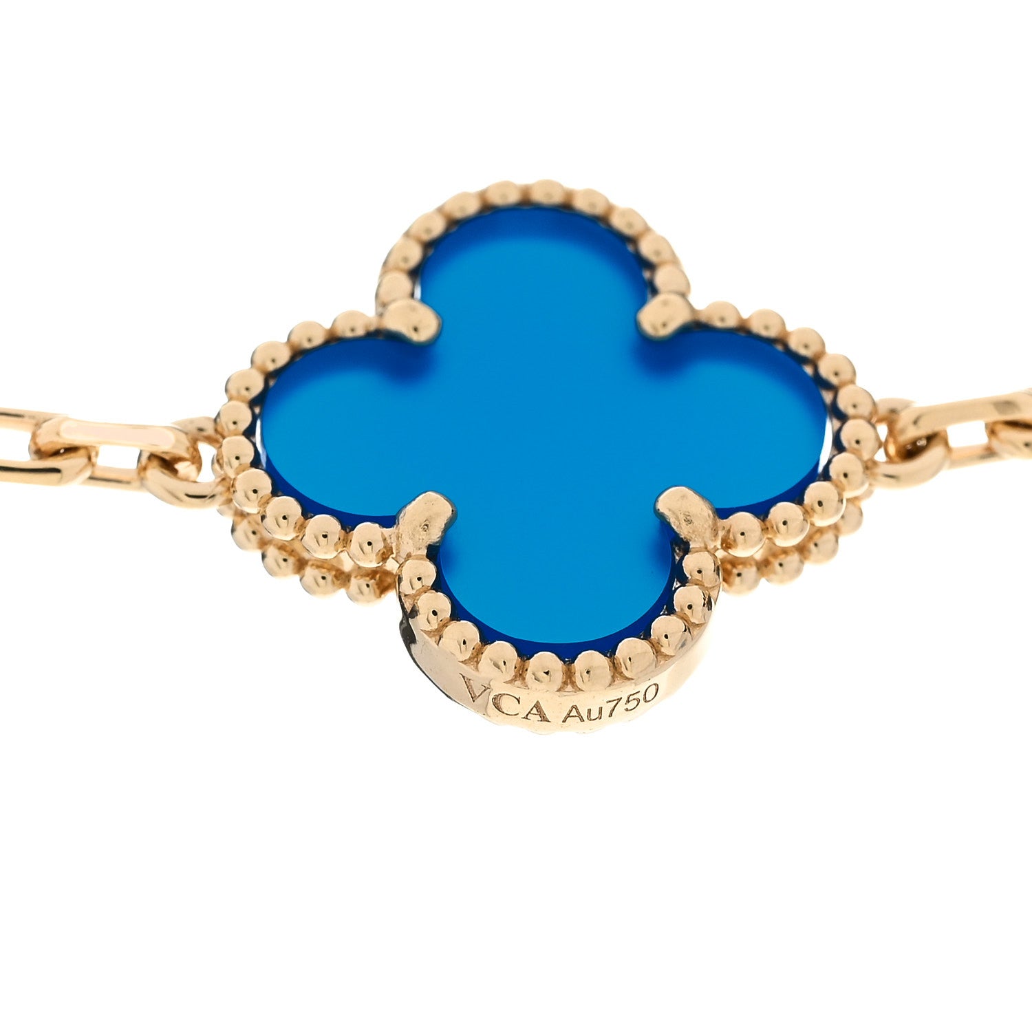 Van Cleef & Arpels 18K Yellow Gold Blue Agate 20 Motifs Vintage Alhambra Necklace 5 of 7