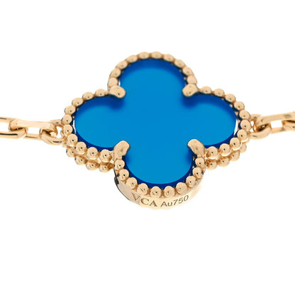 Van Cleef & Arpels 18K Yellow Gold Blue Agate 20 Motifs Vintage Alhambra Necklace 5 of 7