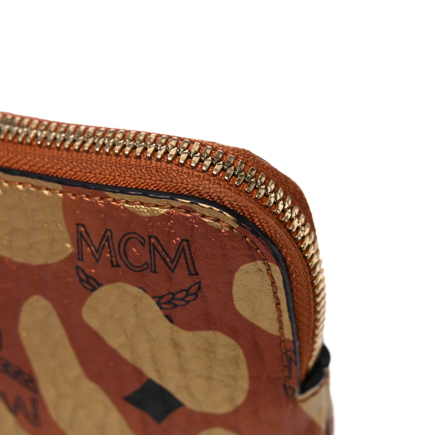 Visetos Metallic Leopard Print Large Stark Wristlet Pouch Cognac