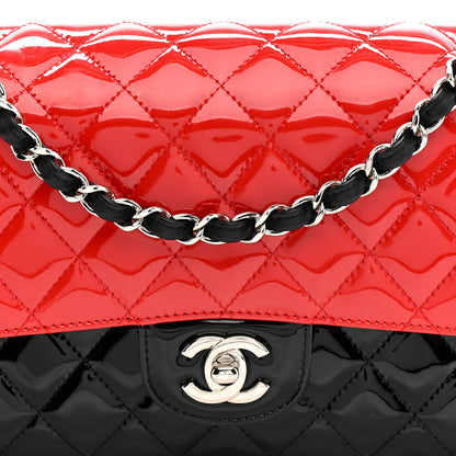 Chanel Patent Calfskin Quilted Bi-Color Medium Double Flap Black Red 8 of 13