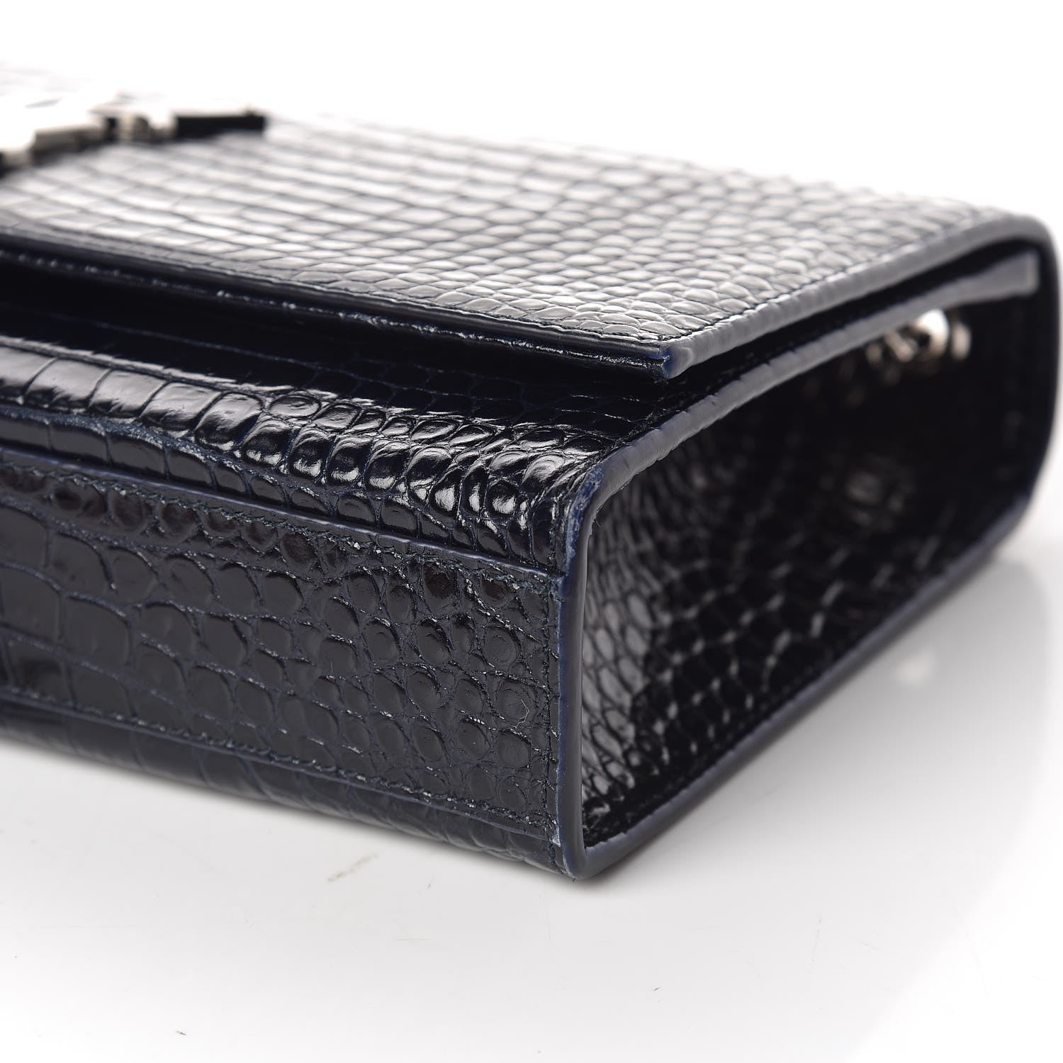 Saint Laurent Calfskin Crocodile Embossed Medium Classic Monogram Kate Tassel Satchel Blue Sapphire 8 of 9