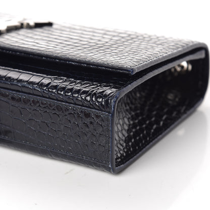 Saint Laurent Calfskin Crocodile Embossed Medium Classic Monogram Kate Tassel Satchel Blue Sapphire 8 of 9