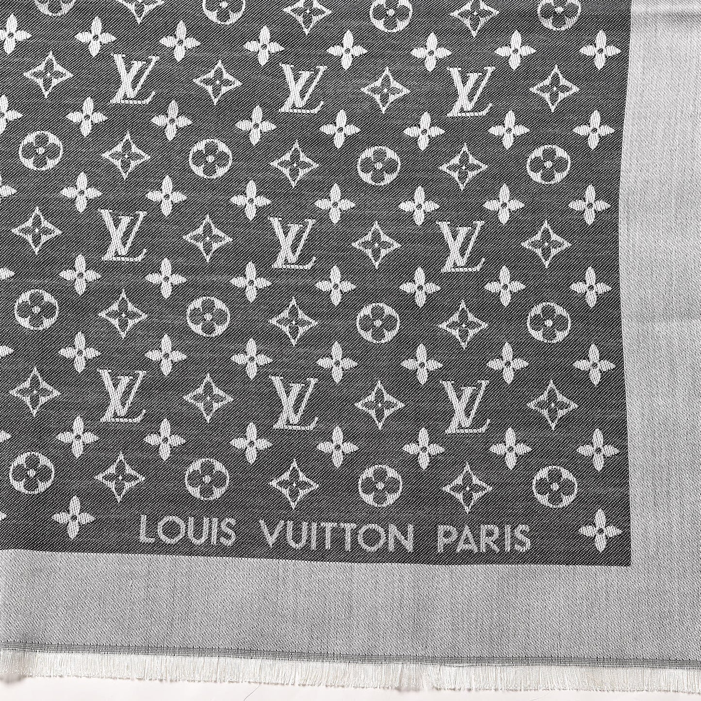 Wool Silk Monogram Denim Shawl Black
