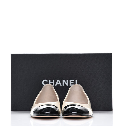 Chanel Patent Calfskin Pearl Cap Toe Flats 39.5 Light Beige Black 20 of 20
