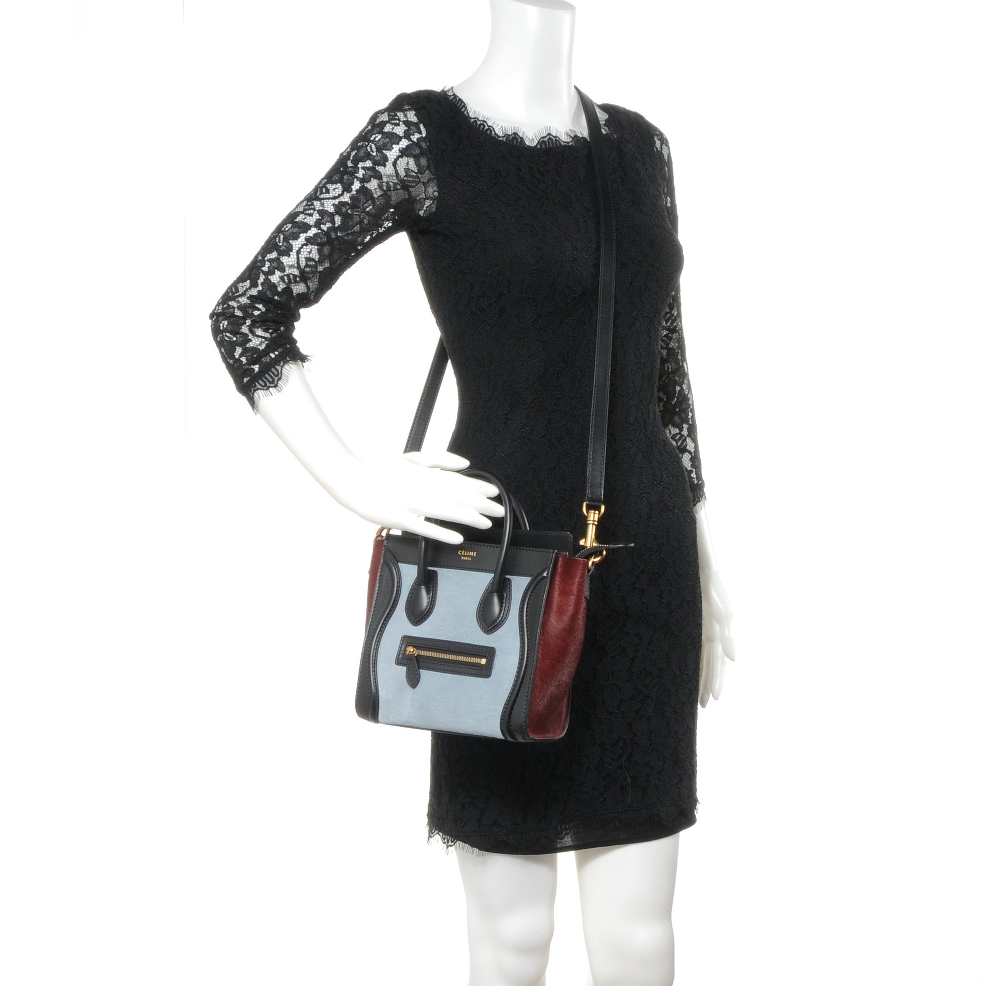 Celine Pony Calf Hair Nano Tri-Color Luggage Baby Blue 2 of 9
