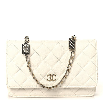 Chanel Shiny Caviar Quilted Flap Charm Wallet On Chain WOC White 1 of 12