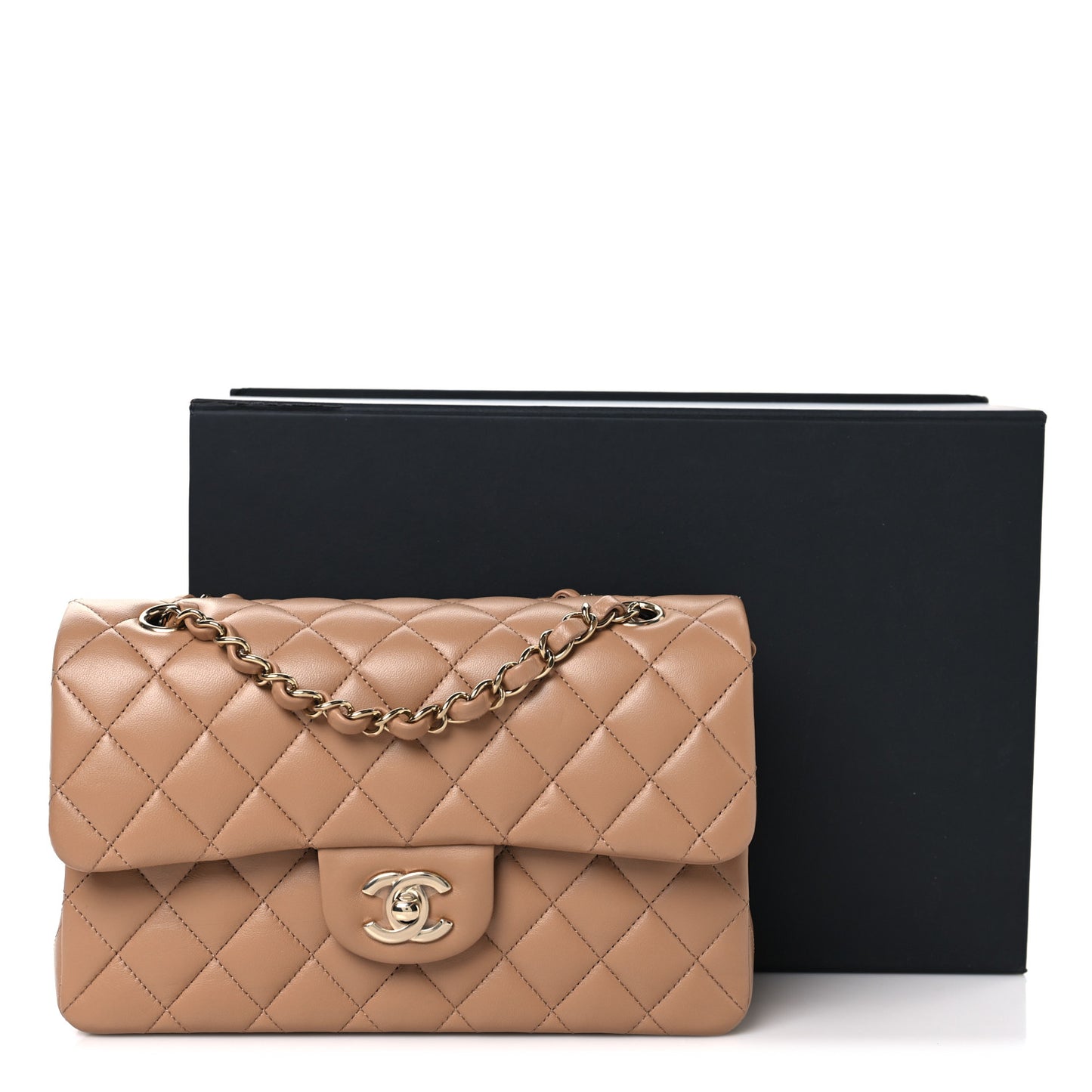 Lambskin Quilted Small Double Flap Brown