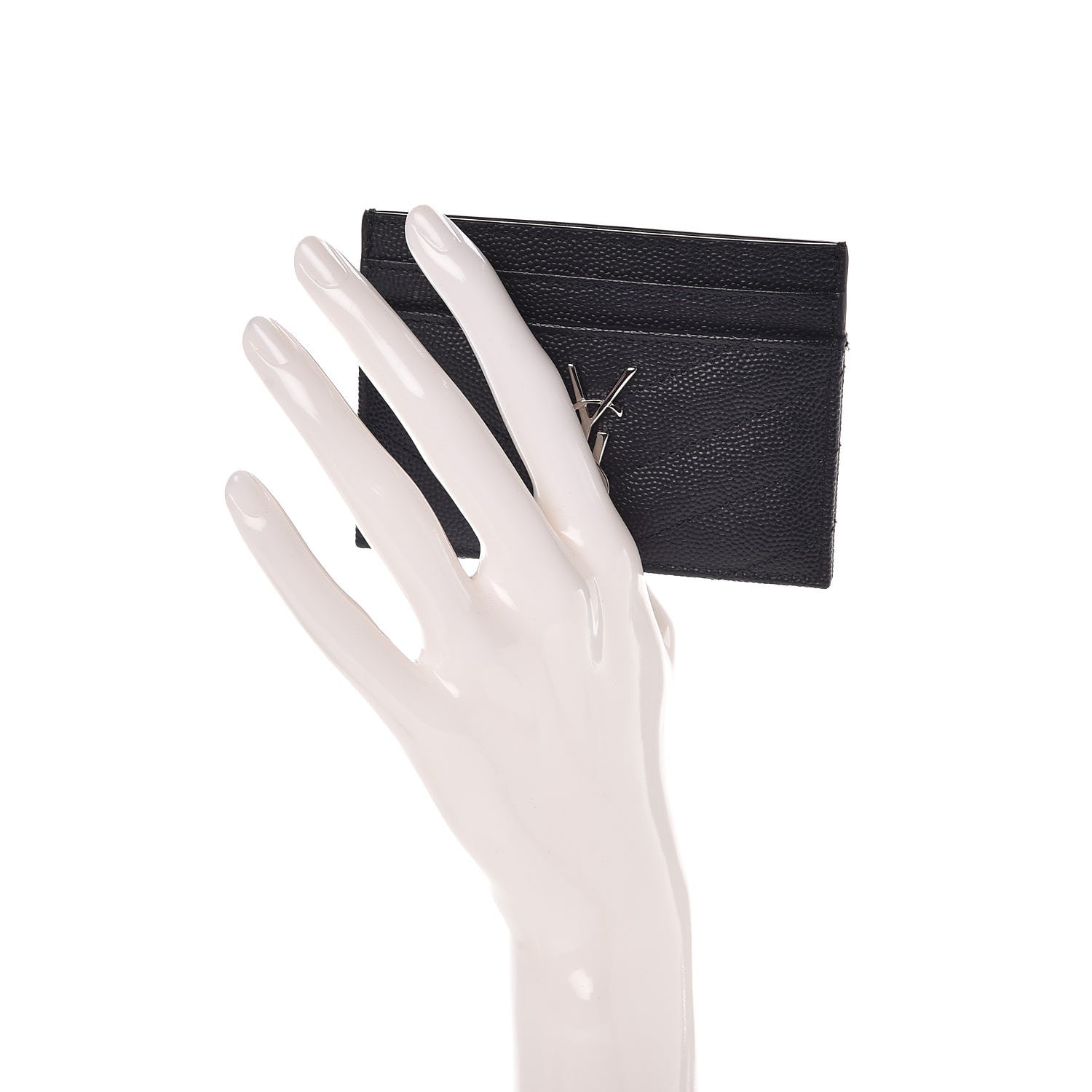 Saint Laurent Grain De Poudre Matelasse Monogram Chevron Credit Card Case Deep Marine 2 of 8