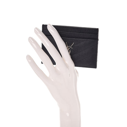 Saint Laurent Grain De Poudre Matelasse Monogram Chevron Credit Card Case Deep Marine 2 of 8