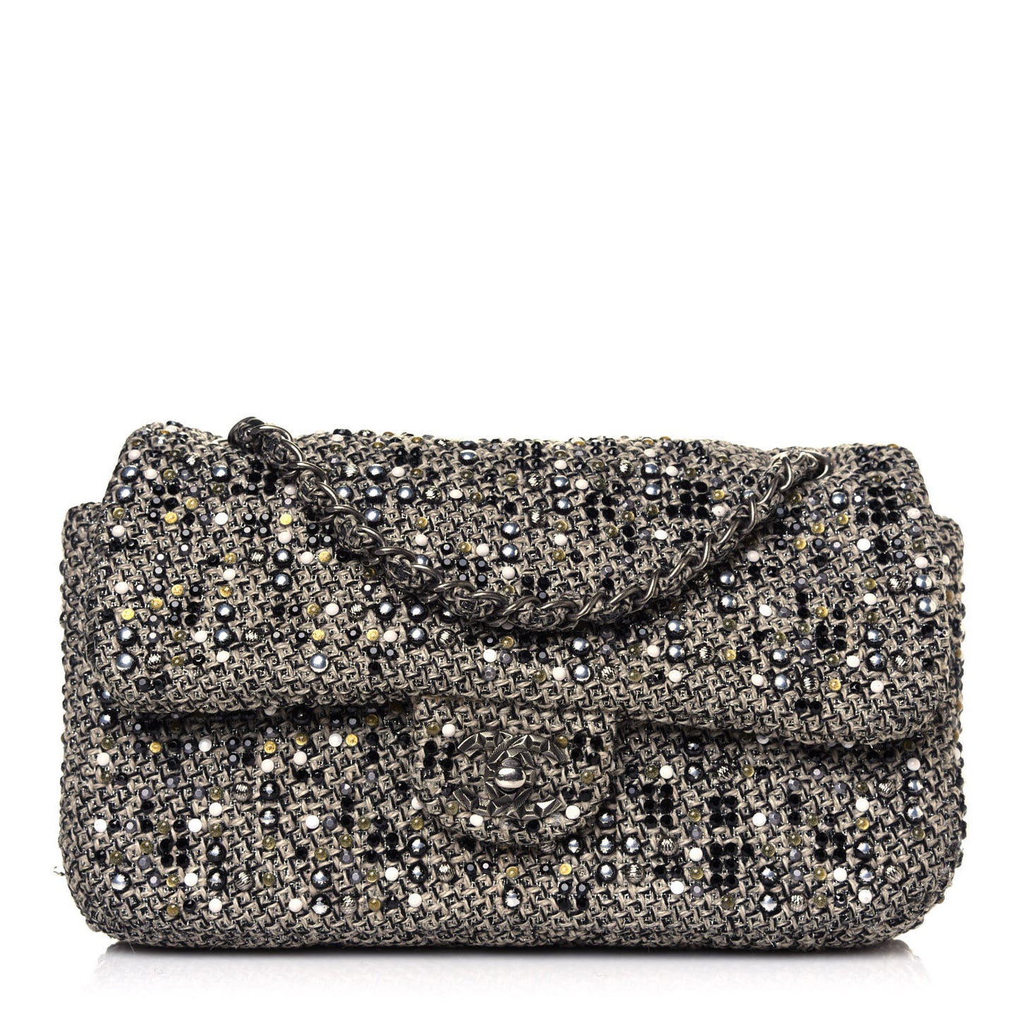 Crystal Tweed Quilted Medium Single Flap Black