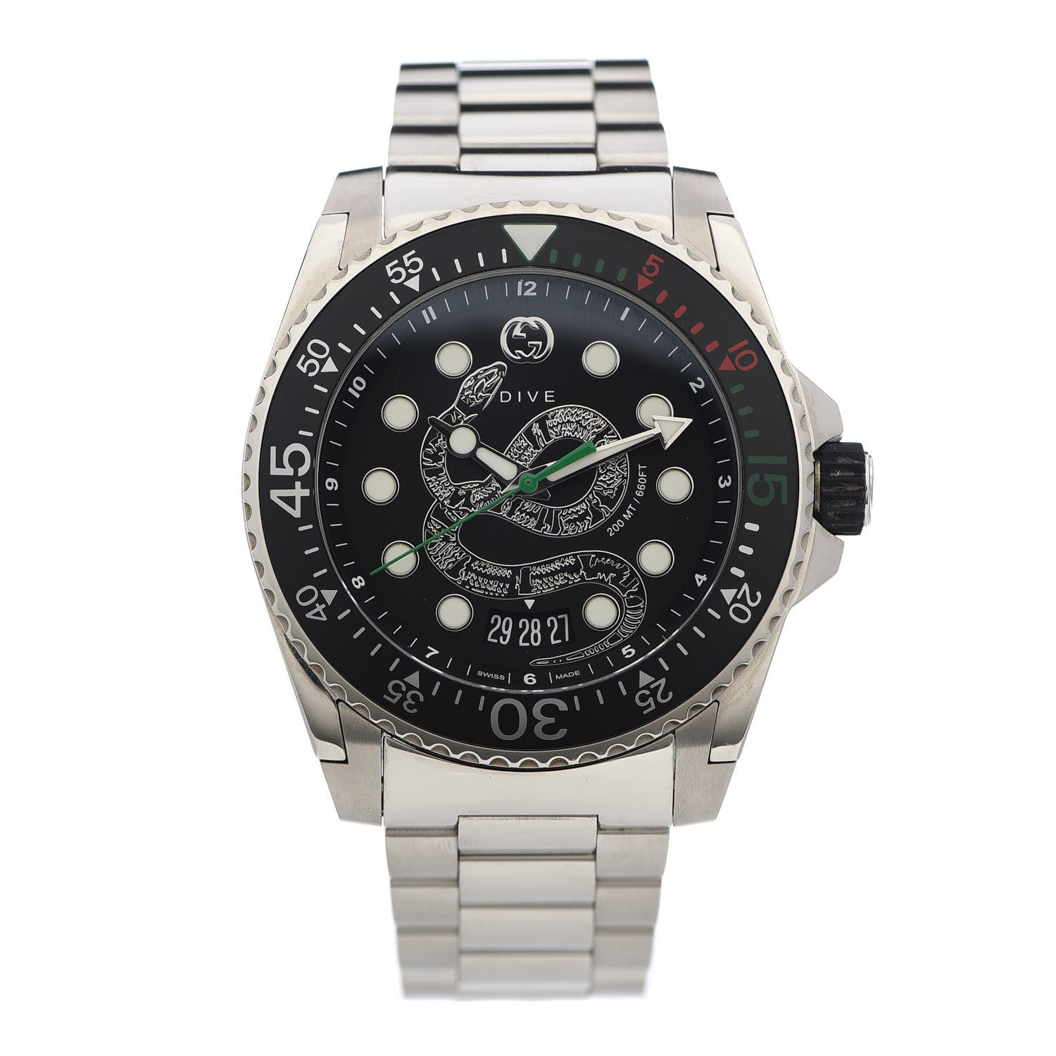 Gucci Stainless Steel 45mm Dive Snake Quartz Watch Black 1 of 6