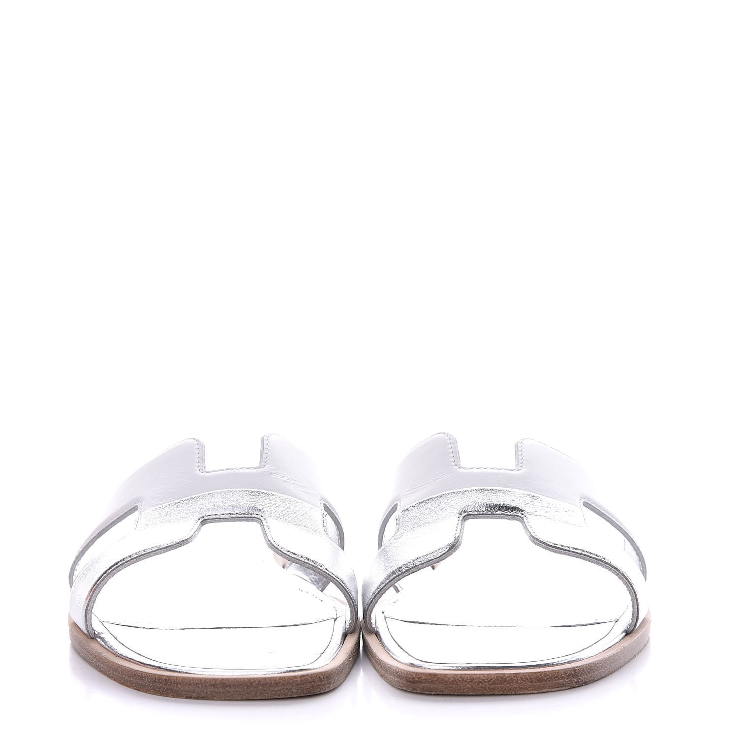 Hermes Metallic Nappa Box Oran Sandals 37.5 White Gris Argente 2 of 12