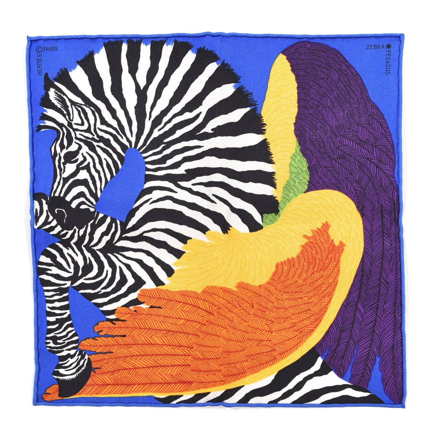Silk Zebra Pegasus Nano Scarf 20 Bleu Vif Jaune White