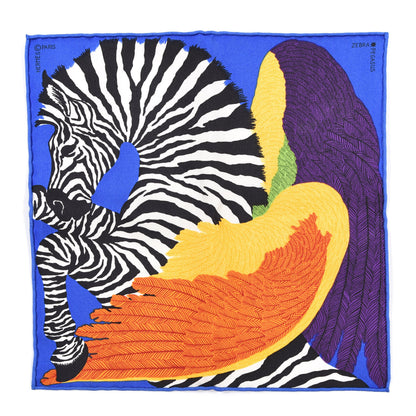 Hermes Silk Zebra Pegasus Nano Scarf 20 Bleu Vif Jaune White 1 of 4