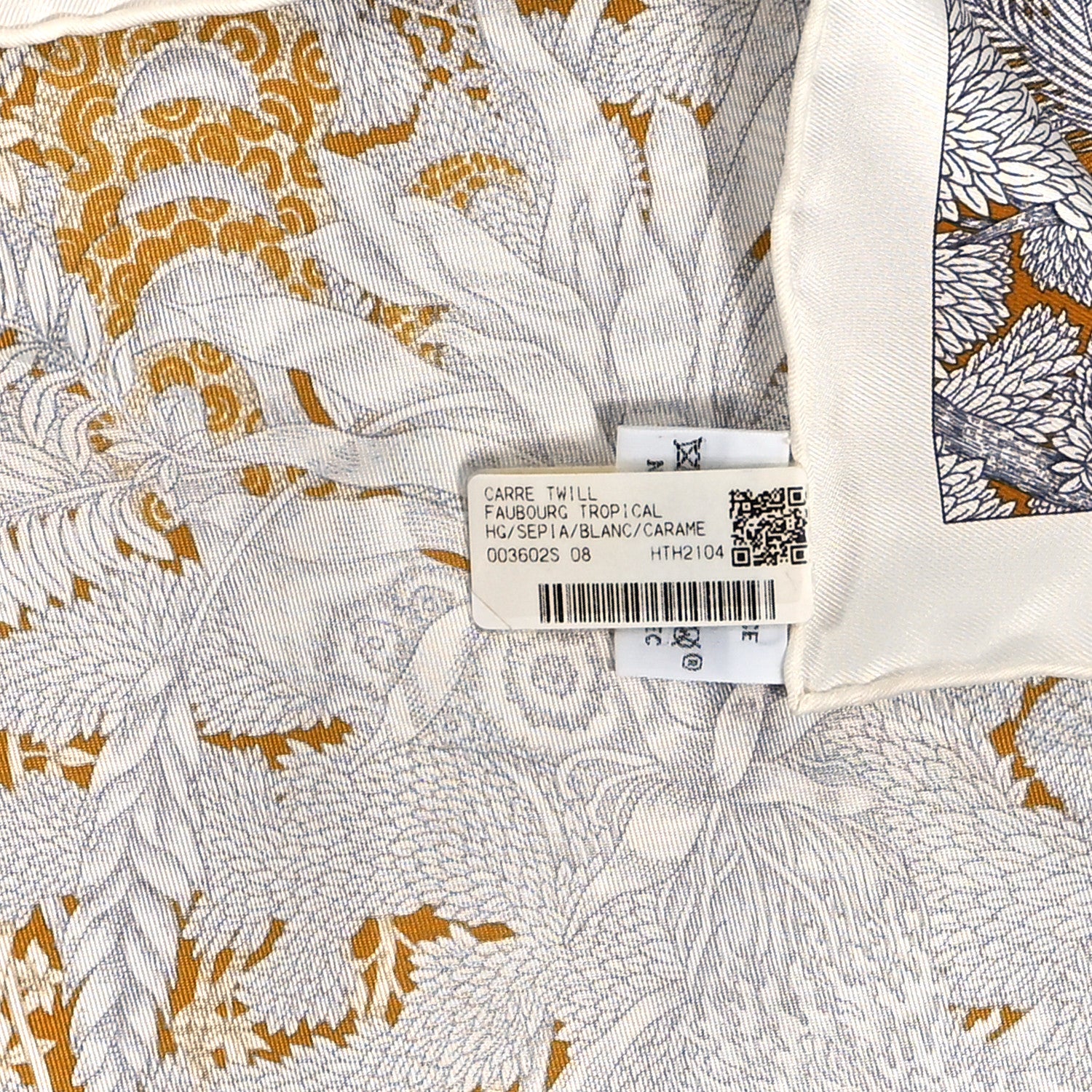 Hermes Silk Faubourg Tropical Scarf 90 Sepia White Caramel 3 of 5