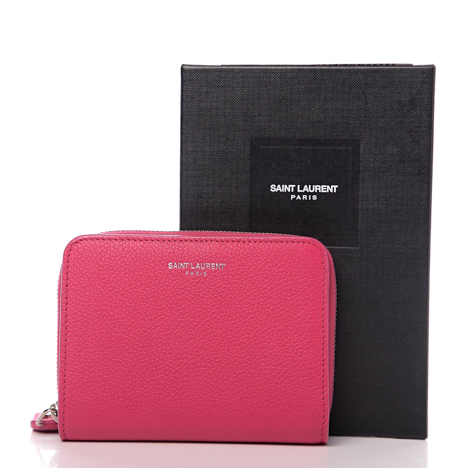 Saint Laurent Grained Calfskin Rive Gauche Compact Zip Around Wallet Fuchsia 6 of 6