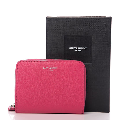 Saint Laurent Grained Calfskin Rive Gauche Compact Zip Around Wallet Fuchsia 6 of 6