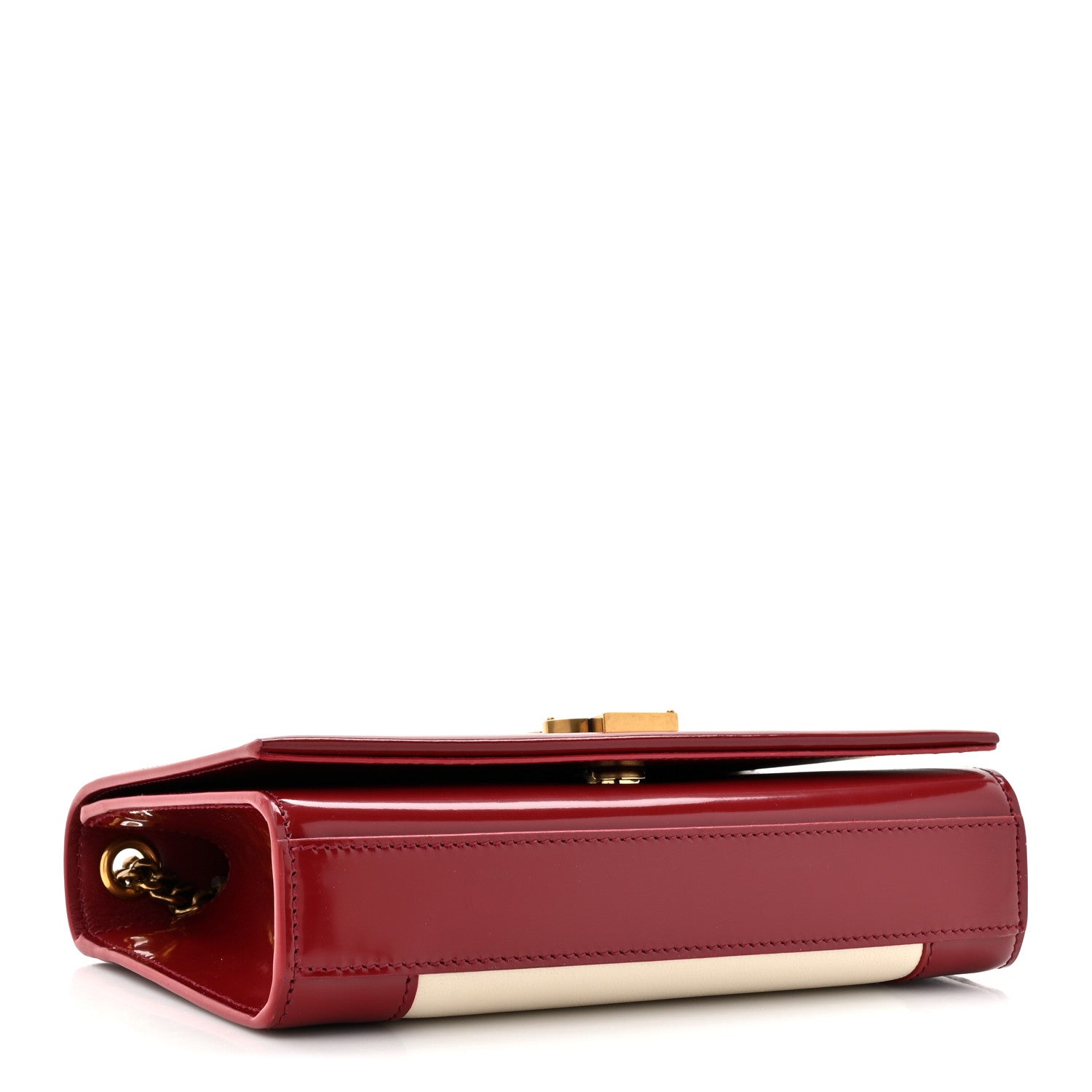 Saint Laurent Nappa Patent Calfskin Two-Toned Small Monogram Kate Satchel Off White Oxblood Red 4 of 14