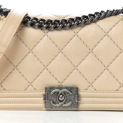 Chanel Calfskin Quilted Double Stitch Medium Boy Flap Beige 9 of 10