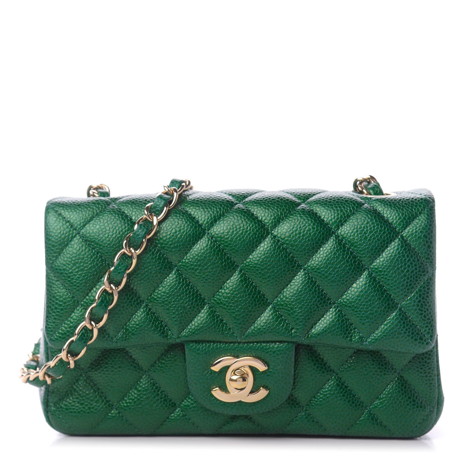 Chanel Metallic Caviar Quilted Mini Rectangular Flap Green 1 of 10