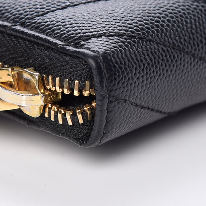 Saint Laurent Grain De Poudre Matelasse Chevron Monogram Zip Around Wallet Black 8 of 9