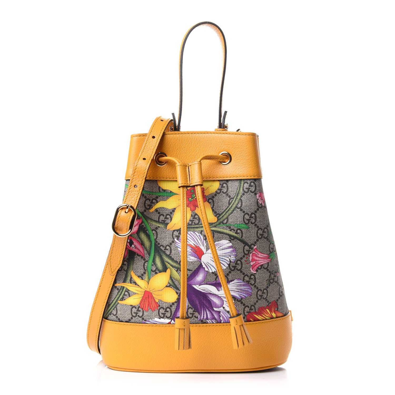 Gucci GG Supreme Monogram Flora Small Ophidia Bucket Bag Beige Multicolor Crop 1 of 10