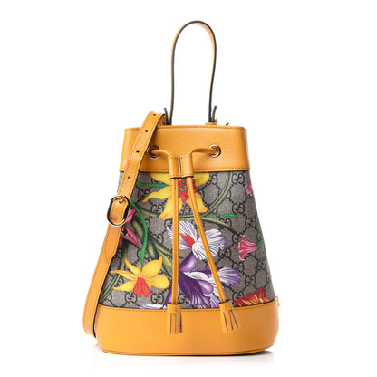 Gucci GG Supreme Monogram Flora Small Ophidia Bucket Bag Beige Multicolor Crop 1 of 10