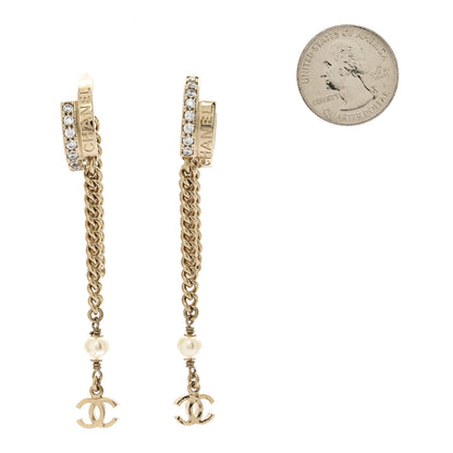Chanel Metal Crystal Chain CC Hoop Earrings Gold 2 of 5